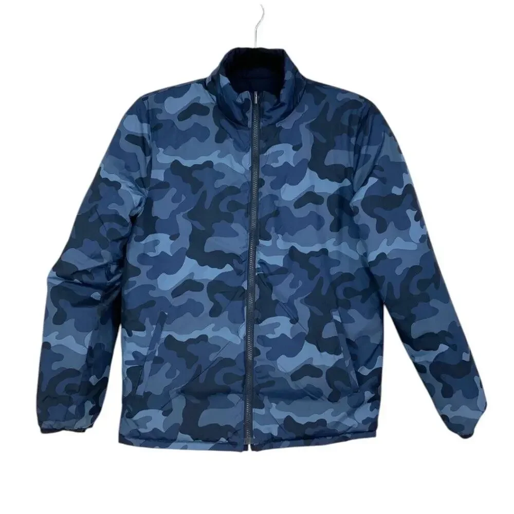 Gap Kids Reversible Navy Blue Camo Full Zip Lightweight Puffer Jacket Size XL
